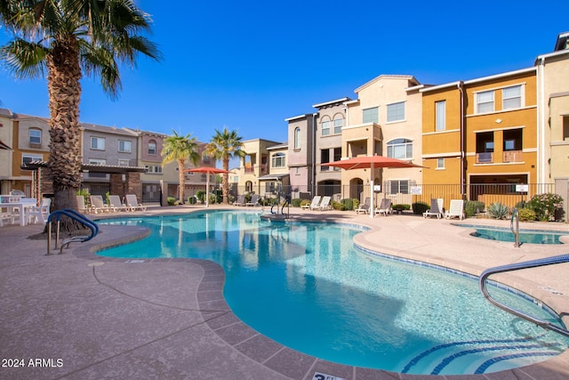 view of pool featuring a patio