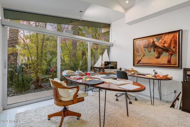 view of tiled home office