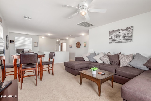 1142 E Mayfield Dr, San Tan Valley, AZ 85143 - living room featuring light carpet and ceiling fan