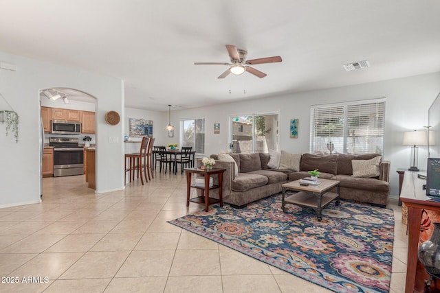 1142 E Mayfield Dr, San Tan Valley, AZ 85143 - living area featuring ceiling fan and light tile patterned floors