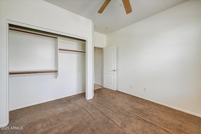 12775 W Lowden Rd, Peoria, AZ 85383 - unfurnished bedroom featuring carpet flooring, a closet, ceiling fan, and baseboards
