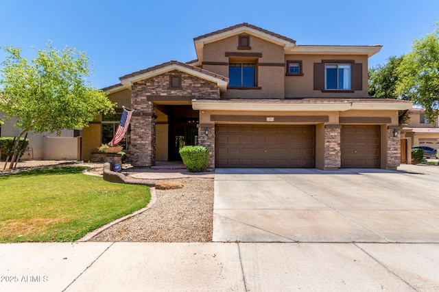 723 E Gemini Pl, Chandler, AZ 85249 - view of front of property featuring stone siding, stucco siding, concrete driveway, and a garage