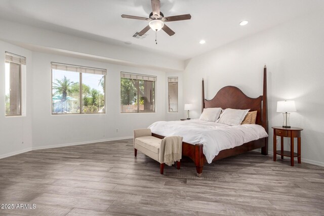 723 E Gemini Pl, Chandler, AZ 85249 - bedroom with recessed lighting, wood finished floors, and ceiling fan