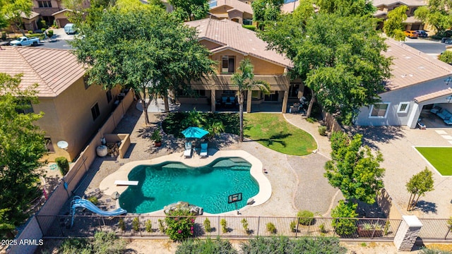 723 E Gemini Pl, Chandler, AZ 85249 - aerial perspective of suburban area featuring a pool area