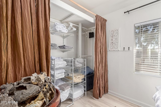 spacious closet featuring light hardwood / wood-style flooring