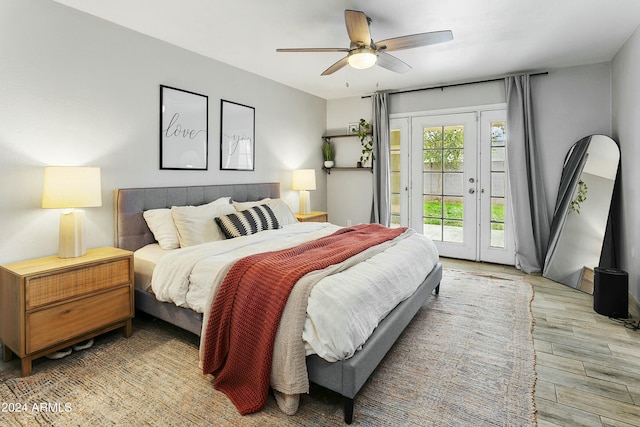 bedroom featuring ceiling fan and access to exterior