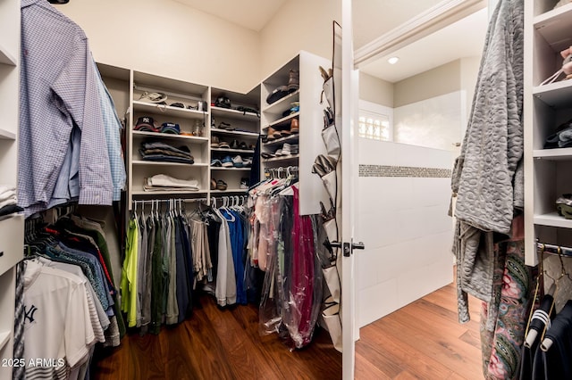 spacious closet with hardwood / wood-style flooring