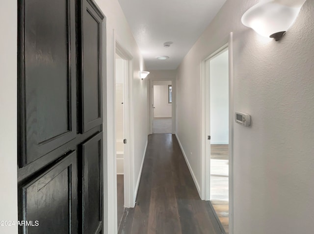 hall with dark hardwood / wood-style floors