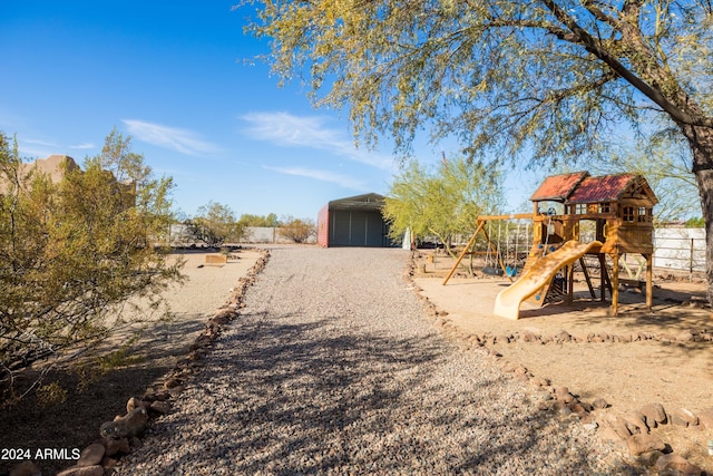 exterior space with an outbuilding