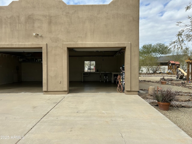 exterior space featuring a garage