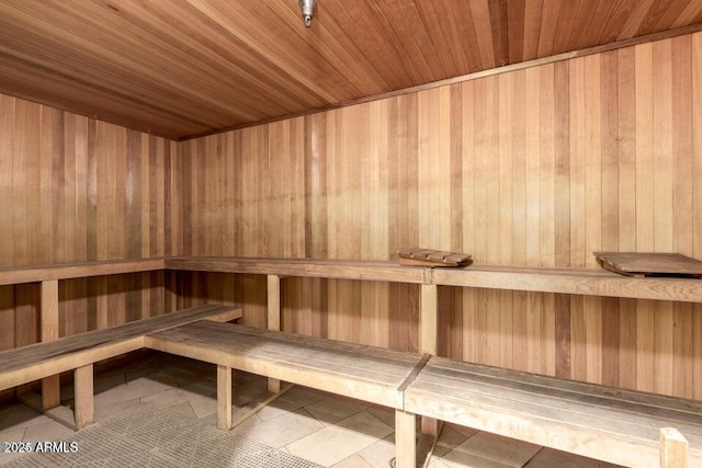 view of sauna featuring tile patterned flooring