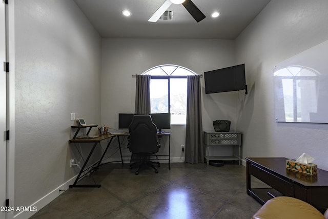 home office featuring ceiling fan