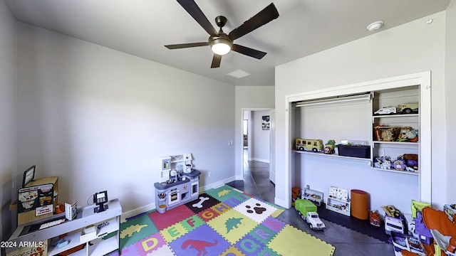 game room featuring ceiling fan