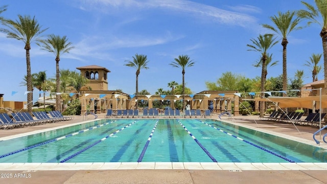 pool with a patio