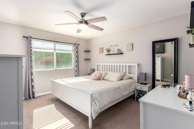 bedroom featuring carpet and ceiling fan