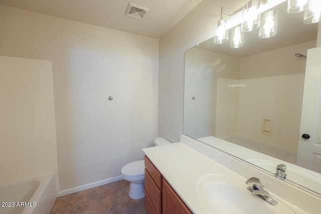 full bathroom with tile patterned flooring, bathtub / shower combination, vanity, and toilet