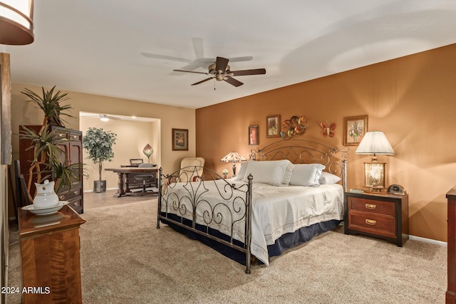 bedroom featuring carpet flooring and ceiling fan