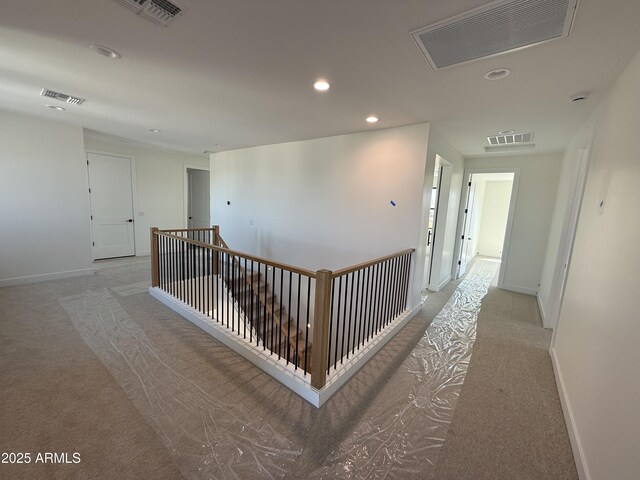 26655 S 169th Pl, Queen Creek, AZ 85142 - hall featuring visible vents, an upstairs landing, carpet flooring, and recessed lighting