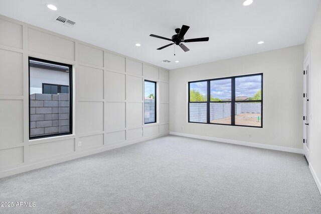 26655 S 169th Pl, Queen Creek, AZ 85142 - spare room featuring recessed lighting, carpet, visible vents, baseboards, and ceiling fan