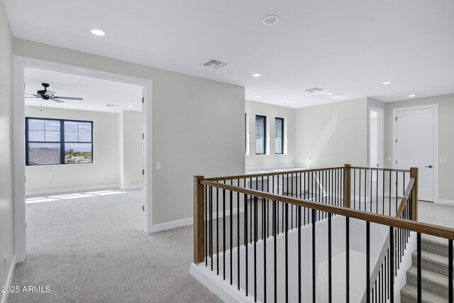 26655 S 169th Pl, Queen Creek, AZ 85142 - hallway featuring light carpet, baseboards, recessed lighting, and an upstairs landing