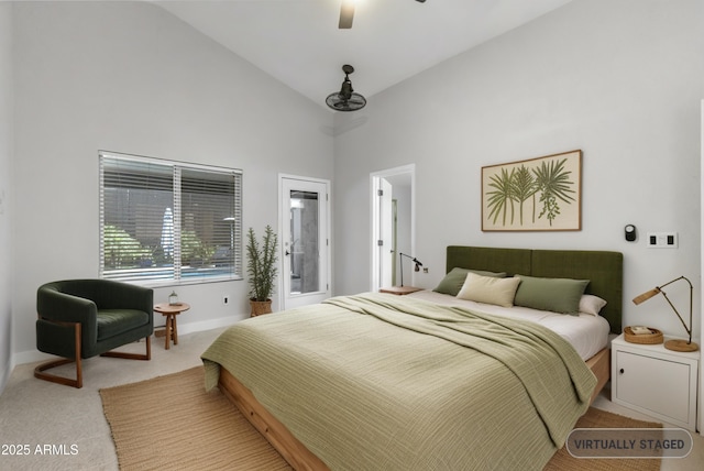 1962 E Morrow Dr, Phoenix, AZ 85024 - carpeted bedroom with high vaulted ceiling and ceiling fan