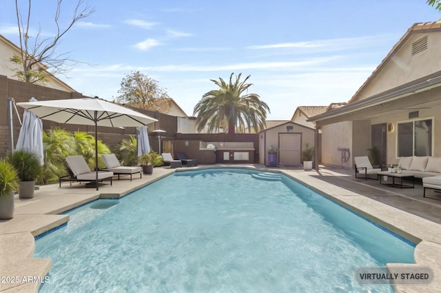 1962 E Morrow Dr, Phoenix, AZ 85024 - view of swimming pool featuring an outdoor hangout area, a patio area, and a fenced backyard