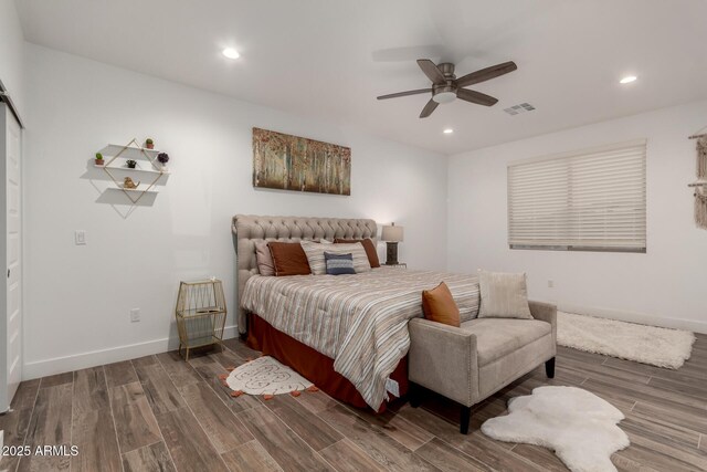 935 Calle Azul, Wickenburg, AZ 85390 - bedroom with baseboards, visible vents, ceiling fan, wood finished floors, and recessed lighting