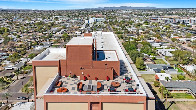 aerial view with a mountain view and a residential view