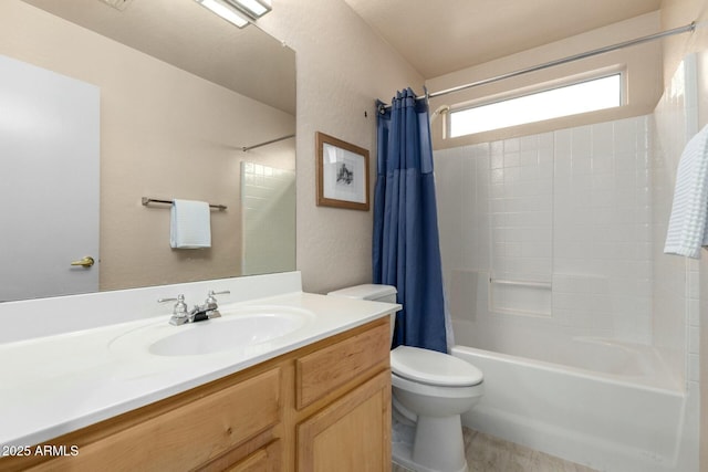 full bathroom featuring vanity, toilet, and shower / bath combo with shower curtain