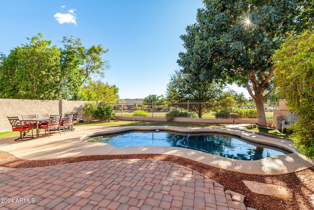 view of swimming pool with a patio area