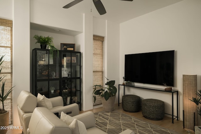 10040 E Happy Valley Rd Unit 1011, Scottsdale, AZ 85255 - living room featuring a ceiling fan and wood finished floors