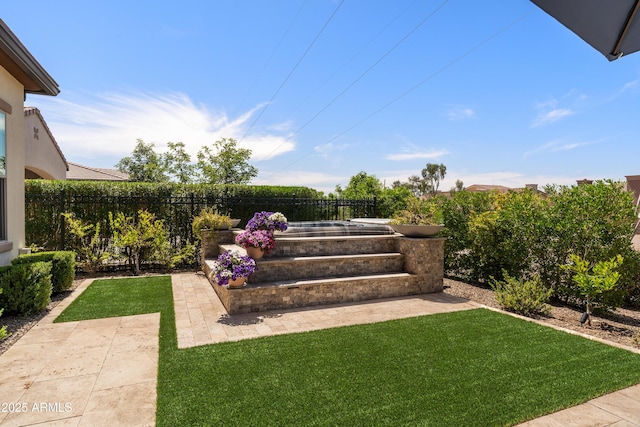 view of yard featuring a fenced backyard and a patio