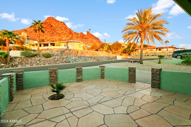 view of patio featuring a mountain view