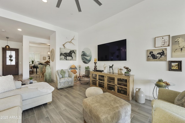 living room with ceiling fan