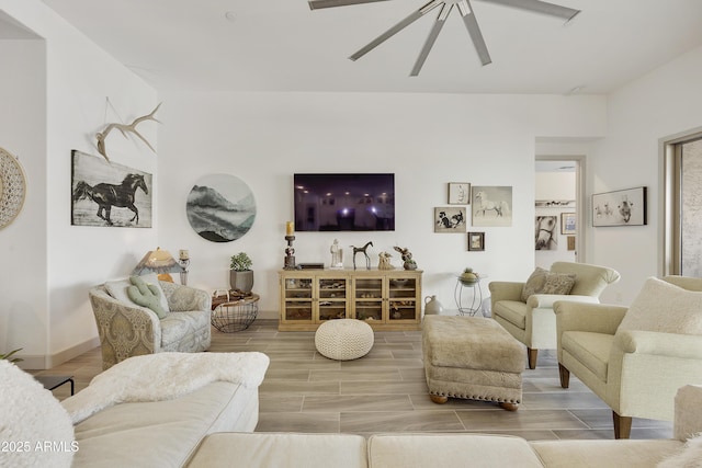 living room featuring ceiling fan