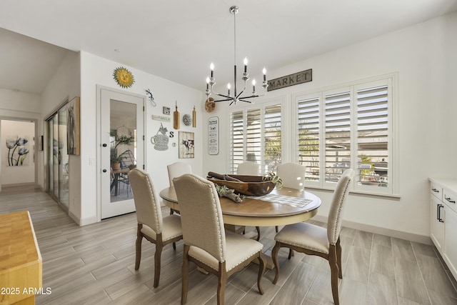 dining room with a chandelier