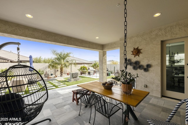 view of patio featuring a mountain view