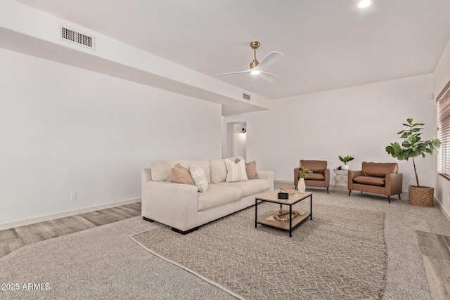 453 E Baylor Ln, Gilbert, AZ 85296 - living area with ceiling fan, recessed lighting, baseboards, and wood finished floors