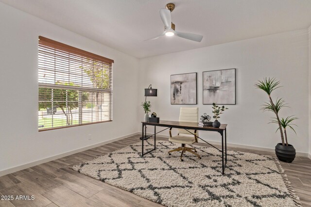 453 E Baylor Ln, Gilbert, AZ 85296 - office space with a ceiling fan, wood finished floors, and baseboards