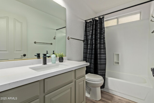 453 E Baylor Ln, Gilbert, AZ 85296 - bathroom with vanity, toilet, wood finished floors, and shower / tub combo