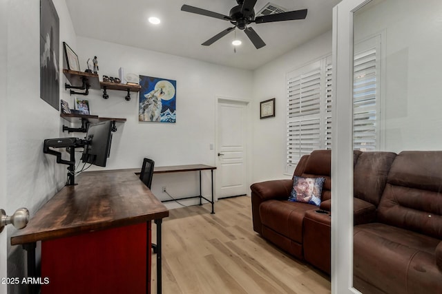 465 E Frances Ln, Gilbert, AZ 85295 - home office with a ceiling fan, light wood-style flooring, and recessed lighting
