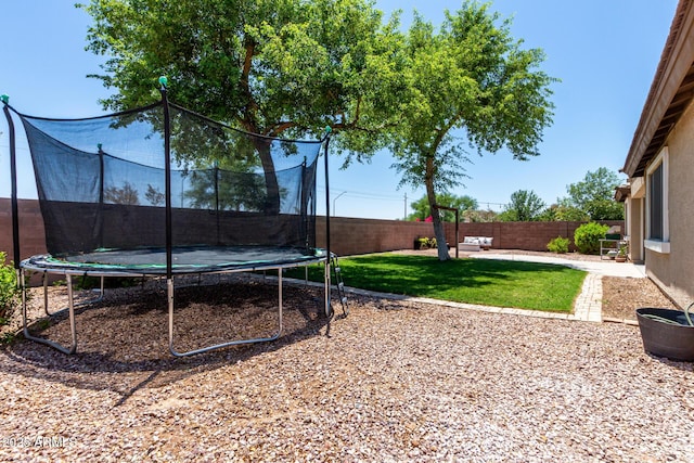 465 E Frances Ln, Gilbert, AZ 85295 - fenced backyard with a trampoline and a patio
