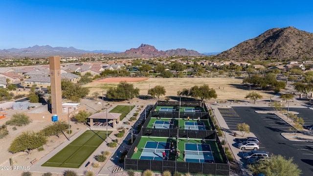 birds eye view of property featuring a residential view and a mountain view