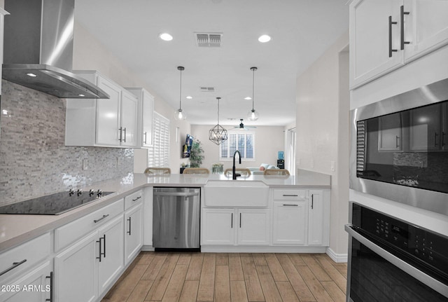 kitchen featuring appliances with stainless steel finishes, sink, decorative backsplash, and wall chimney exhaust hood