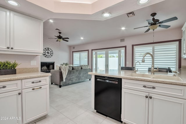 kitchen with sink, white cabinets, dishwasher, and french doors