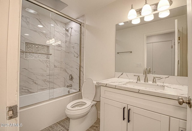 21 Hummingbird Cir, Sedona, AZ 86336 - bathroom featuring toilet, combined bath / shower with glass door, vanity, and marble look tile flooring