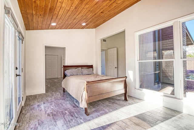21 Hummingbird Cir, Sedona, AZ 86336 - bedroom featuring wooden ceiling, wood finished floors, baseboards, and recessed lighting