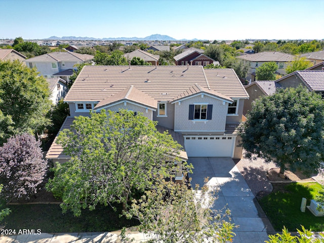 aerial view with a mountain view