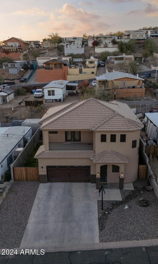 view of aerial view at dusk