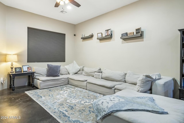 living room featuring ceiling fan